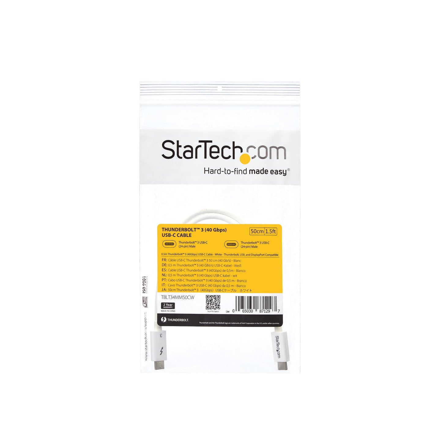 StarTech.com TBLT34MM50CW cable Thunderbolt 0.5 m 40 Gbit/s