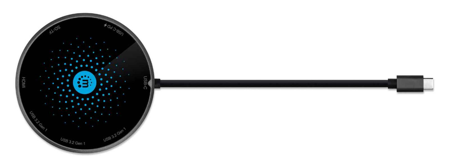 Docking Manhattan USB-C a HDMI USB-C PD 3xUSB-A Lector Tarjetas con Base Carga Inalámbrica