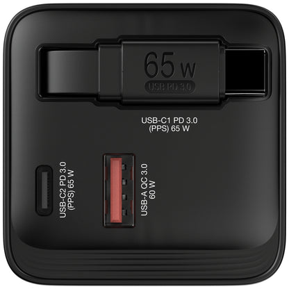 Cargador Verbatim GaN 65W de Cable retráctil
