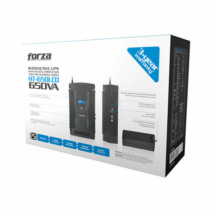 UPS Forza Regulador HT-650LCD 650VA/390W 120V 12 Salidas NEMA 5-15R Onda Senoidal Simulada 50/60Hz Negro