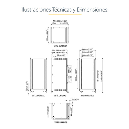 StarTech.com 4POSTRACK25U armario rack Rack o bastidor independiente Negro