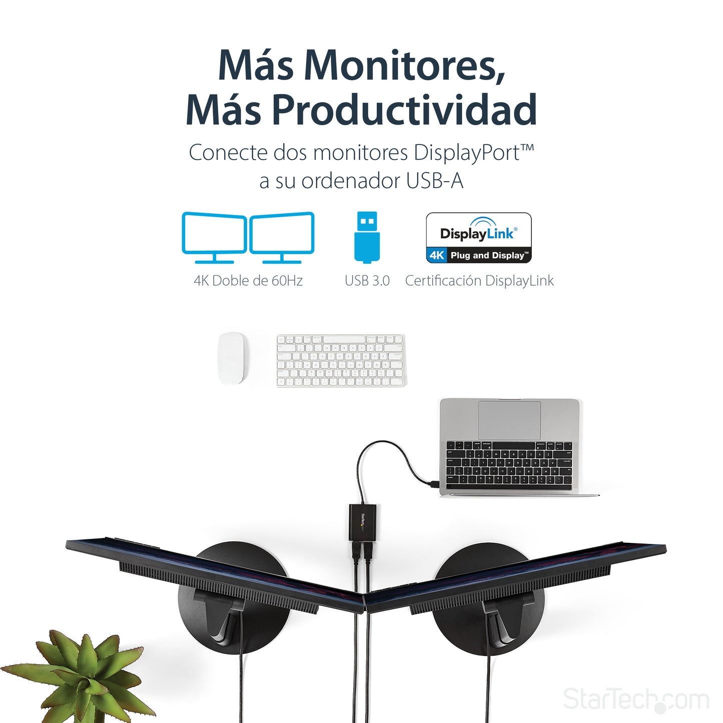 StarTech.com USB32DP24K60 adaptador gráfico USB 4096 x 2160 Pixeles Negro