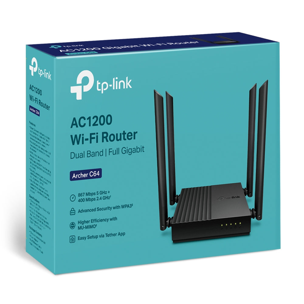 Router Gigabit Tp-link MU-MIMO inalámbrico C1200 867 Mbps en la banda de 5 GHz y 400 Mbps en la banda de 2.4 GHz