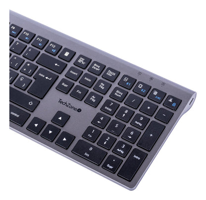 Teclado TechZone Hefestos Recargable Multipunto Bluetooth 10m de Alcance Color Plata