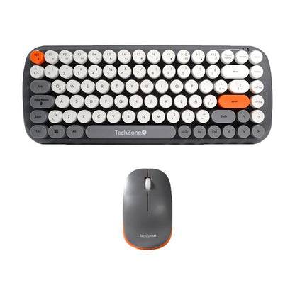Kit Teclado y Mouse TechZone Inalámbrico Ergonómico Retro Plug-Play 85 Teclas Win/Mac Mouse Óptico USB 3 Botones 1200dpi
