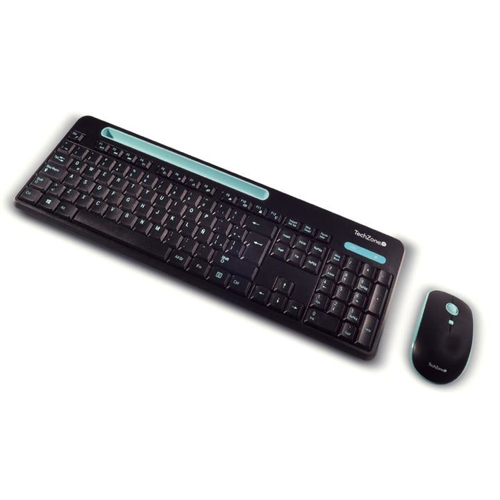 Kit Teclado y Mouse TechZone Inalámbrico 105 Teclas+Espacio Tablet/Smartphone 1600dpi 3 Botones Win/Mac Color Negro-Azul