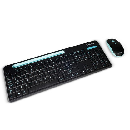 Kit Teclado y Mouse TechZone Inalámbrico 105 Teclas+Espacio Tablet/Smartphone 1600dpi 3 Botones Win/Mac Color Negro-Azul