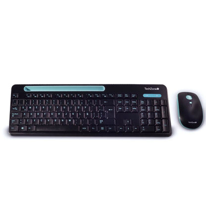 Kit Teclado y Mouse TechZone Inalámbrico 105 Teclas+Espacio Tablet/Smartphone 1600dpi 3 Botones Win/Mac Color Negro-Azul