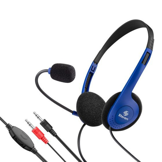 Audífonos Steren Para Computadora 1.8m Micrófono Integrado Color Negro con Azul