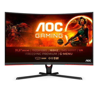 Monitor AOC 31.5" Gaming Curvo C32G3E Led 1920x1080 Full HD FreeSync 165Hz HDMI DisplayPort Negro