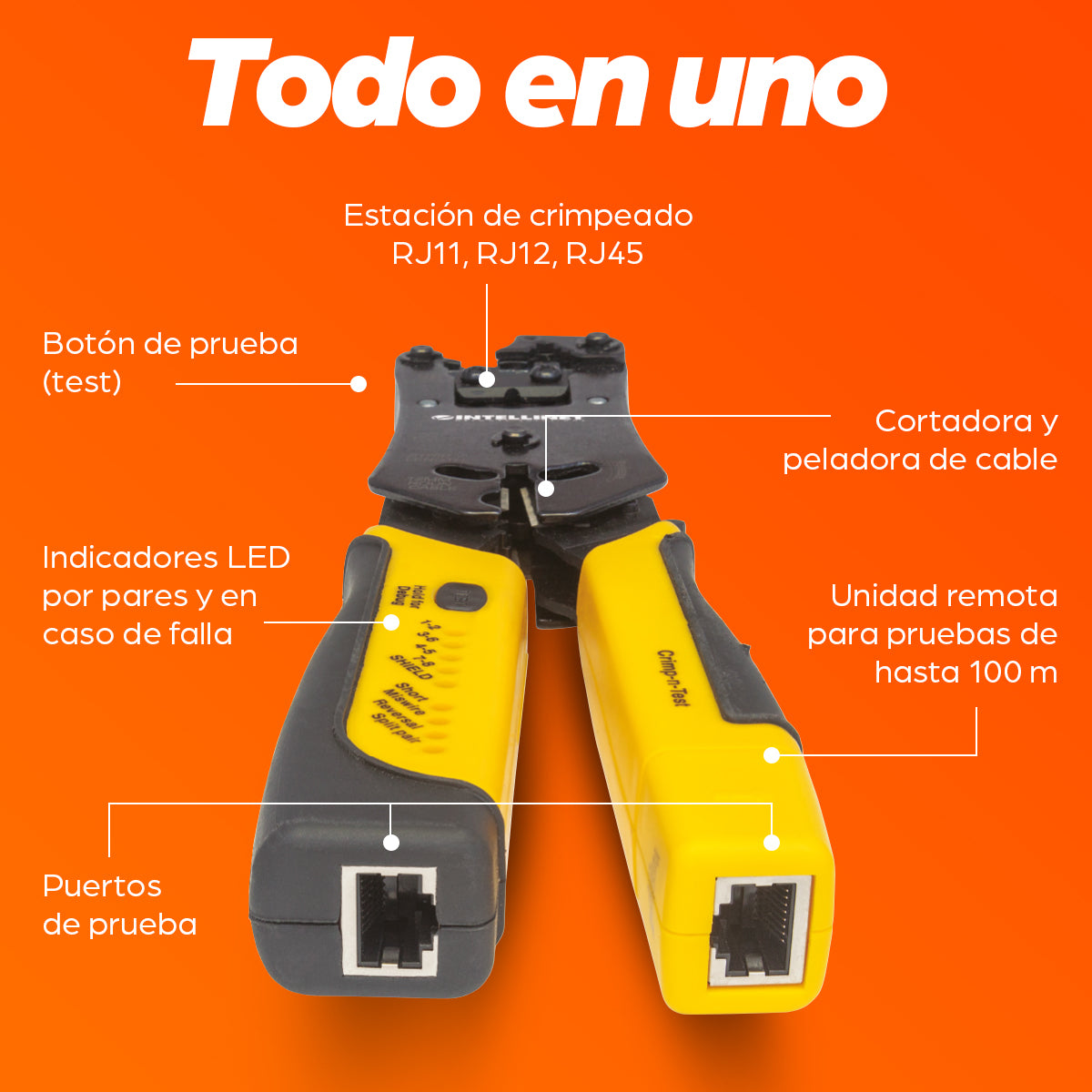 Pinza Intellinet Crimpeadora Universal para Plugs Modulares y Probador de Cables
