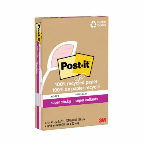 Block 3M Post-it Raya Super Sticky Pastel 4x6 pulg (10.16X15.24 cms) block c/45 paq c/4 Blocks