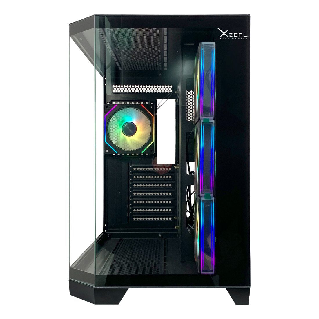 Gabinete Gamer Xzeal Mid Tower XZ150 ATX Panel Vidrio + Metal 2xUSB1.0 + 1xUSD3.0 + 1x3.5mm + 4 ARGB Ventiladores Negro
