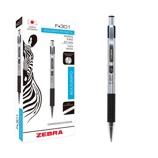 Boligrafo F-301 compac grip gris punto fino tinta negra cuerpo de Acero inoxidable caja c/6