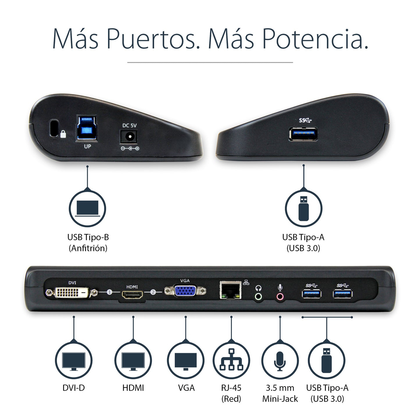 StarTech.com USB3SDOCKHDV base para laptop o replicador de puertos Alámbrico USB 3.2 Gen 1 (3.1 Gen 1) Type-B Negro