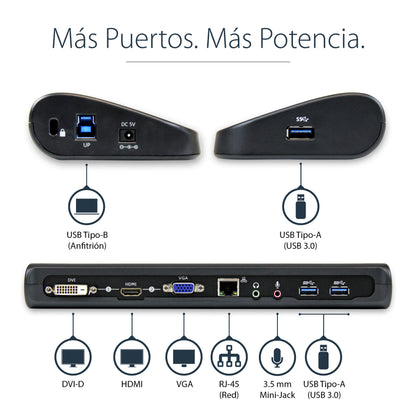 StarTech.com USB3SDOCKHDV base para laptop o replicador de puertos Alámbrico USB 3.2 Gen 1 (3.1 Gen 1) Type-B Negro