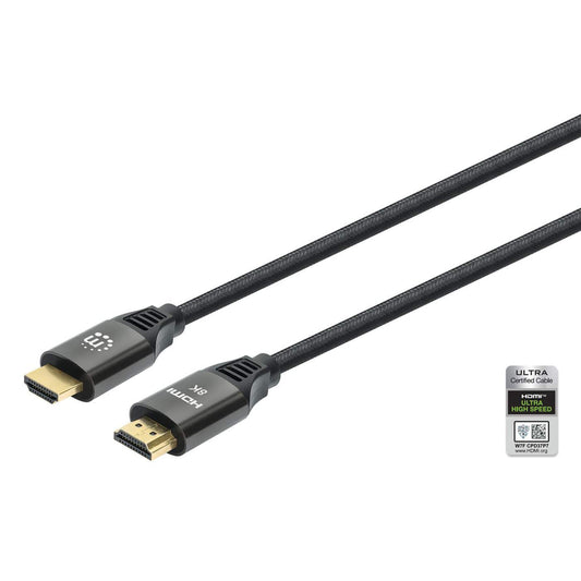 Cable Manhattan HDMI Certificado Ultra Alta Velocidad 8K a 60Hz/4K a 120Hz C/Ethernet 1m Color Negro