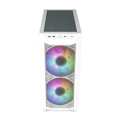 Gabinete Gamer Cooler Master MasterBox HAF 500 Media Torre ITX mATX ATX 4xFan RGB Cristal Templado Blanco