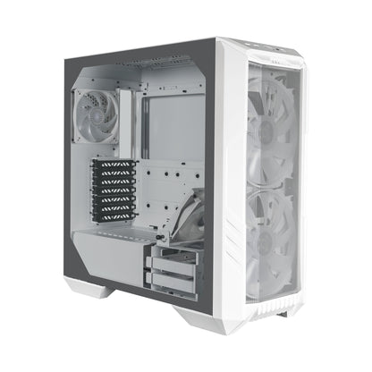 Gabinete Gamer Cooler Master MasterBox HAF 500 Media Torre ITX mATX ATX 4xFan RGB Cristal Templado Blanco