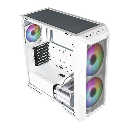 Gabinete Gamer Cooler Master MasterBox HAF 500 Media Torre ITX mATX ATX 4xFan RGB Cristal Templado Blanco