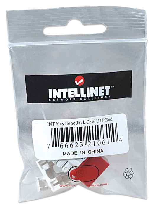 Jack Intellinet RJ45/Cat6 Keystone de Impacto UTP Color Rojo