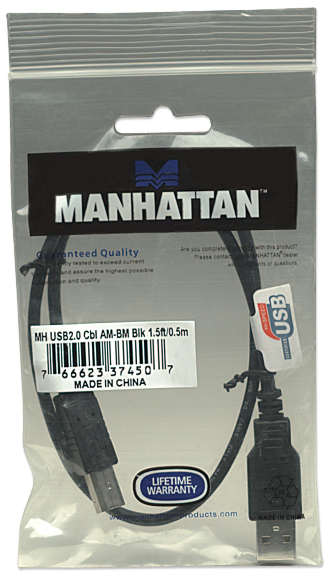 Cable Manhattan USB-B 2.0 Alta Velocidad 0.5m Color Negro