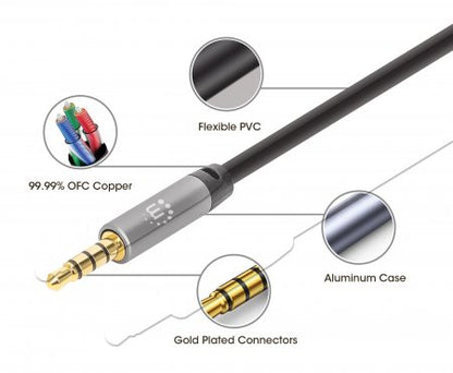Manhattan 356008 cable de audio 3 m 3,5mm Negro, Plata