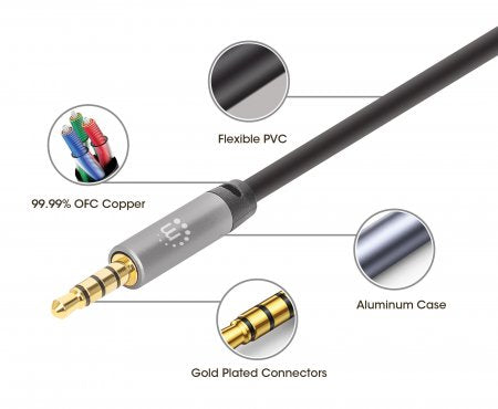 Manhattan 355988 cable de audio 1 m 3,5mm Negro, Plata