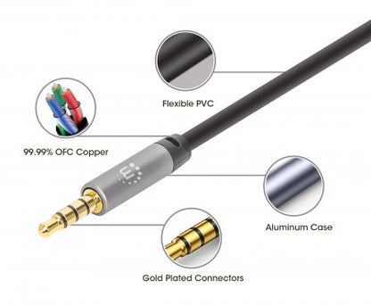 Manhattan 355988 cable de audio 1 m 3,5mm Negro, Plata