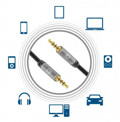 Manhattan 356008 cable de audio 3 m 3,5mm Negro, Plata
