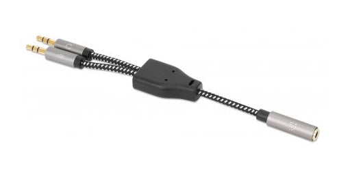 Manhattan 356121 cable de audio 0.15 m 3,5mm 2 x 3.5mm Negro, Plata