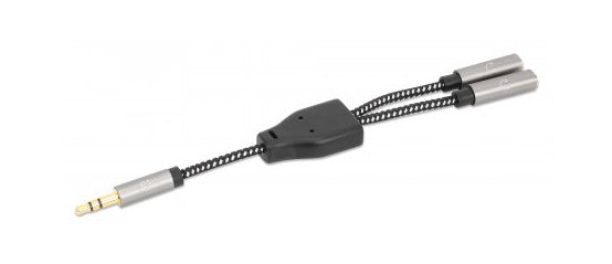 Manhattan 356114 cable de audio 0.15 m 3,5mm 2 x 3.5mm Negro, Plata