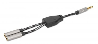 Manhattan 356114 cable de audio 0.15 m 3,5mm 2 x 3.5mm Negro, Plata