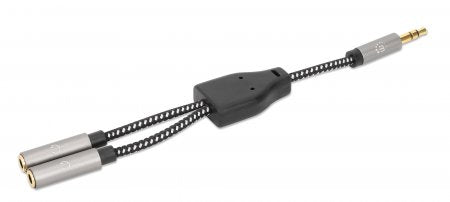 Manhattan 356114 cable de audio 0.15 m 3,5mm 2 x 3.5mm Negro, Plata