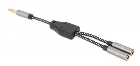 Manhattan 356114 cable de audio 0.15 m 3,5mm 2 x 3.5mm Negro, Plata