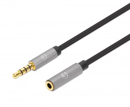 Manhattan 356039 cable de audio 2 m 3,5mm Negro, Plata