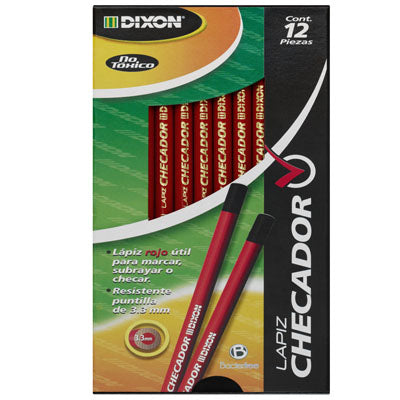 Lapiz checador DIXON rojo redondo caja c/12 lapices