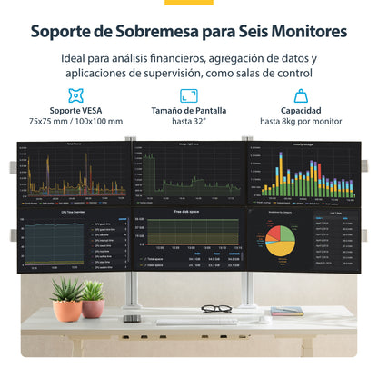 StarTech.com 6-MONITOR-ARM-A soporte para pantalla plana 81.3 cm (32") Escritorio Blanco