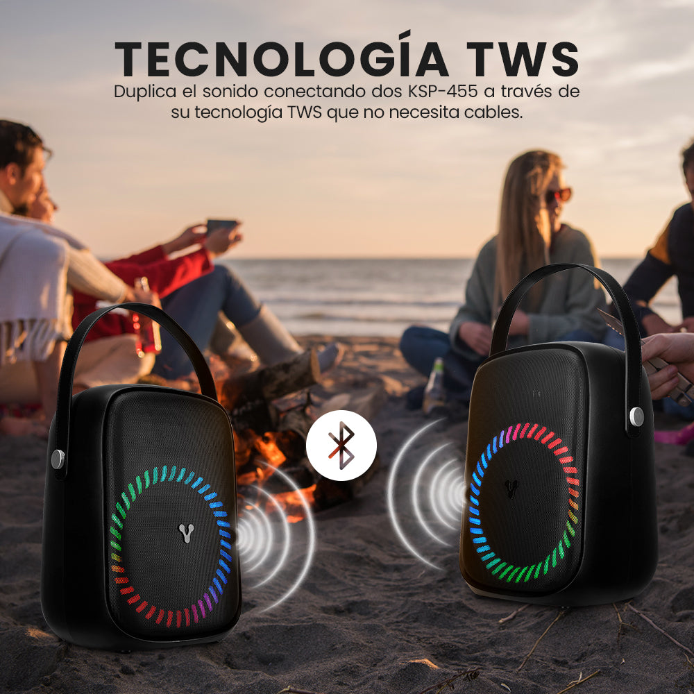 Mini Bafle Vorago KSP-455 40 W Recargable 1 Micrófono Inalámbrico C/Correas TWS IPX5 Bluetooth
