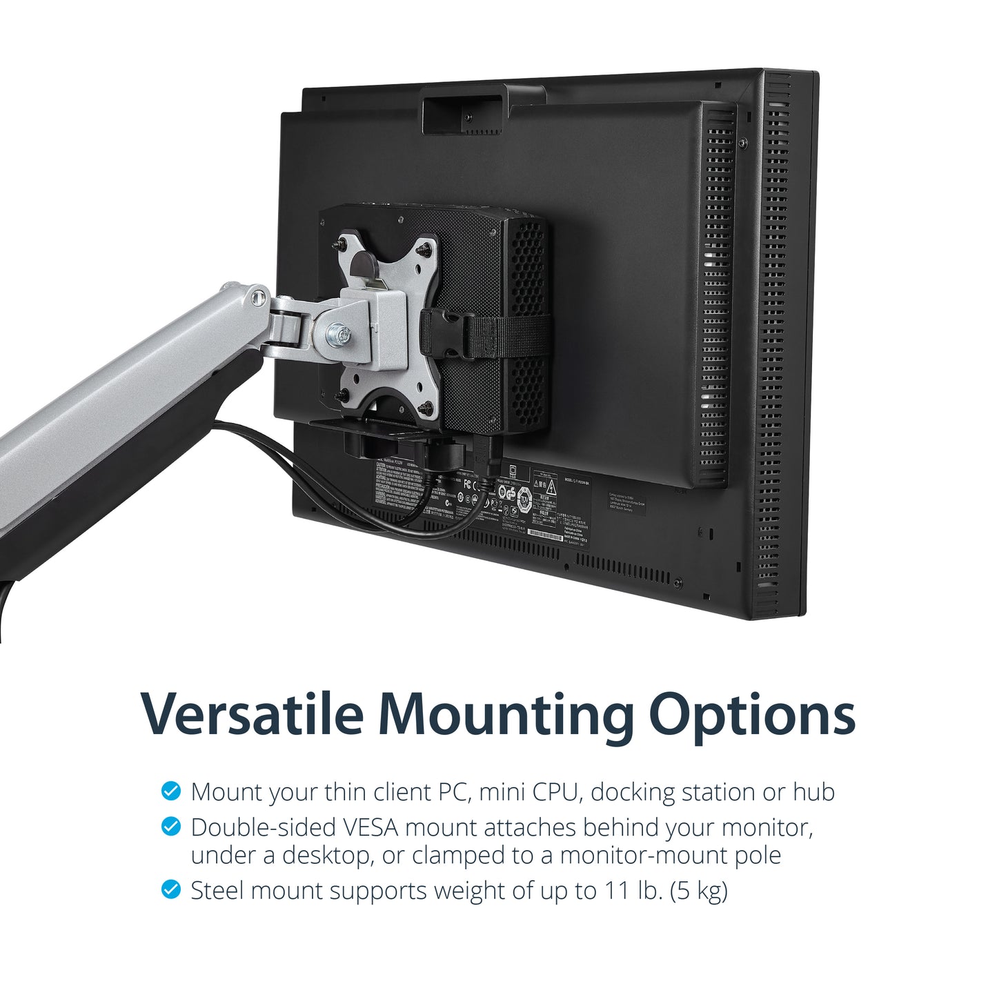 StarTech.com ACCSMNT soporte para CPU Soporte para CPU montado en soporte de monitor Negro