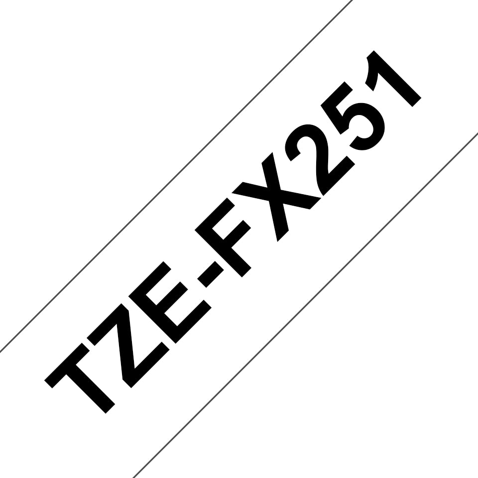 Cinta Brother TZEFX251 Laminada Flexible Texto Negro Fondo Blanco 24mmx8m