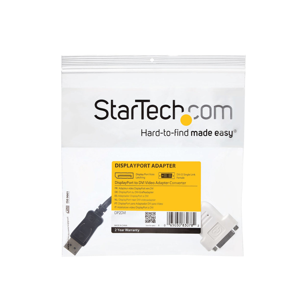 StarTech.com DP2DVI adaptador de cable de vídeo 0.24 m DVI-D Negro