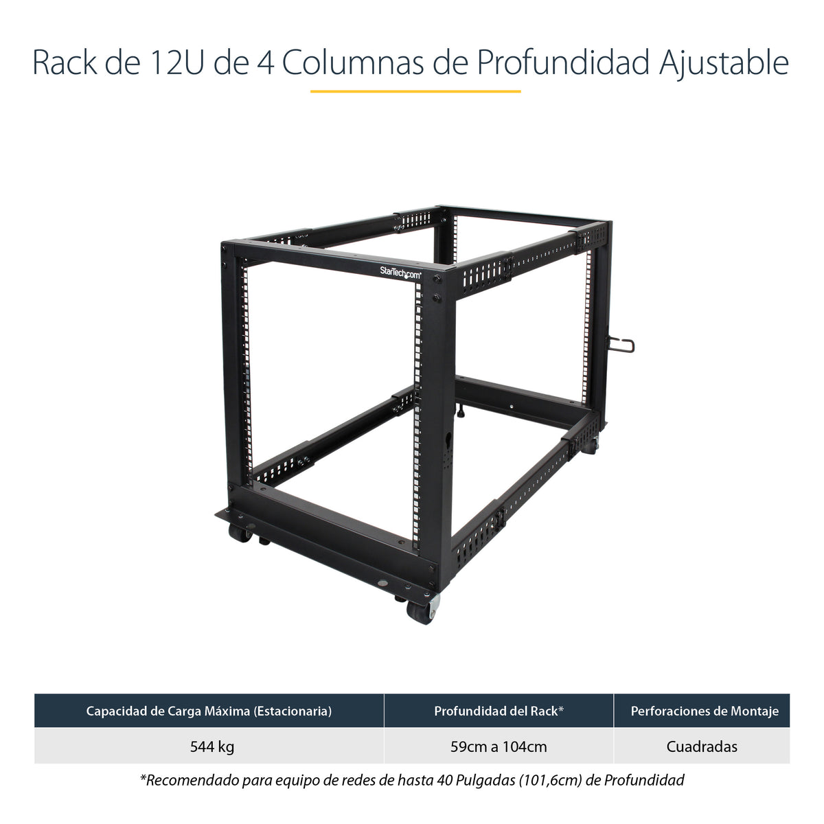 StarTech.com 4POSTRACK12U armario rack Rack o bastidor independiente Negro