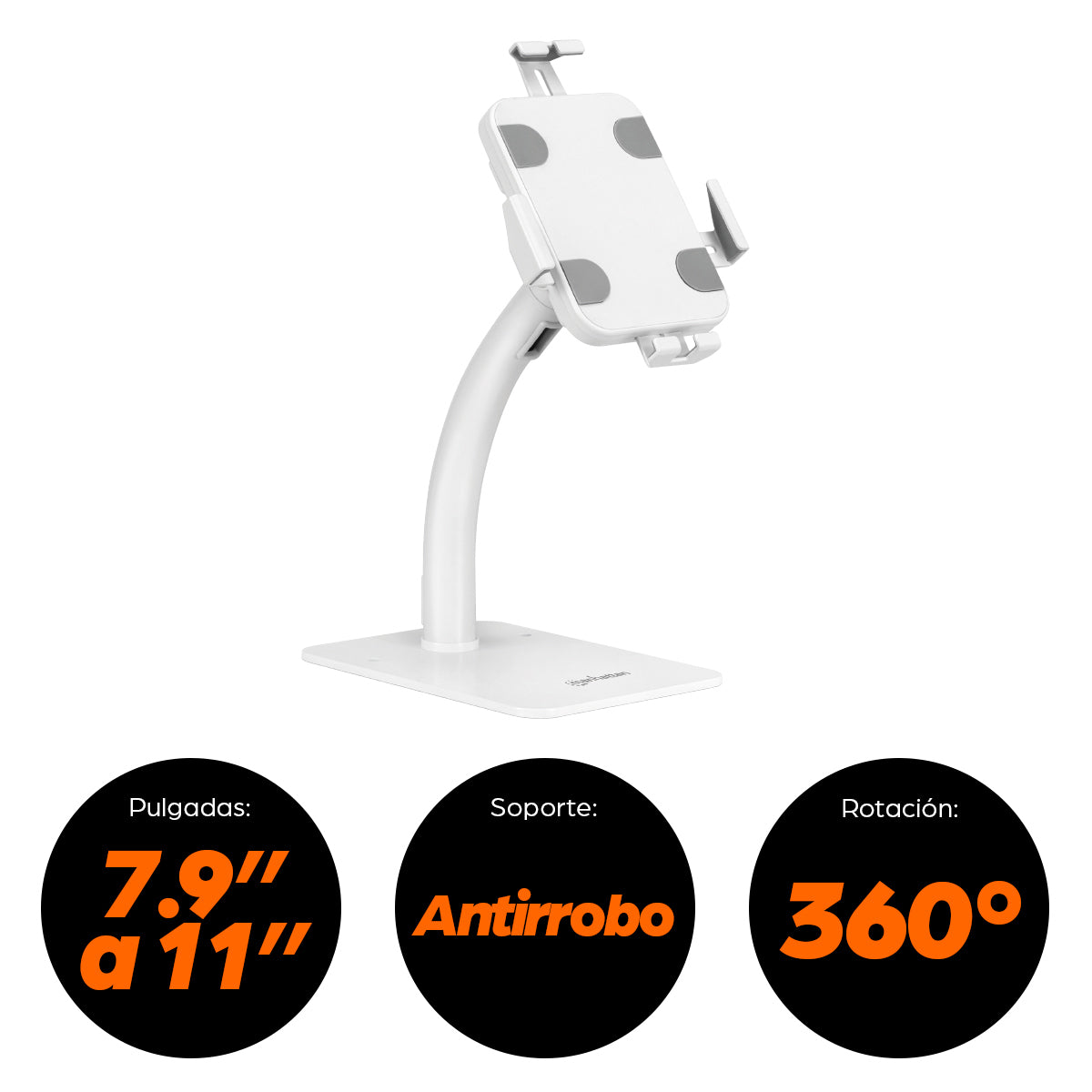Soporte de Suelo Manhattan Antirrobo para Tablet/iPad 7.9" a 11" Color Blanco