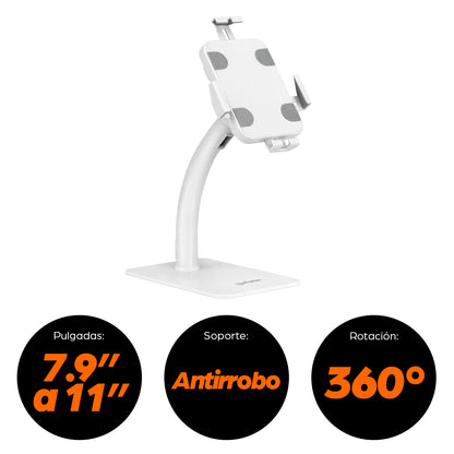 Soporte de Suelo Manhattan Antirrobo para Tablet/iPad 7.9" a 11" Color Blanco