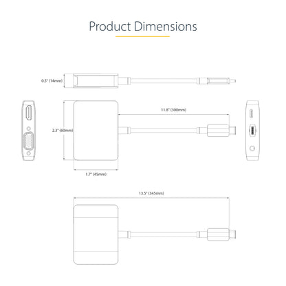 StarTech.com 122-USBC-HDMI-4K-VGA adaptador gráfico USB 3840 x 2160 Pixeles Gris