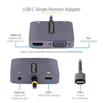 StarTech.com 122-USBC-HDMI-4K-VGA adaptador gráfico USB 3840 x 2160 Pixeles Gris