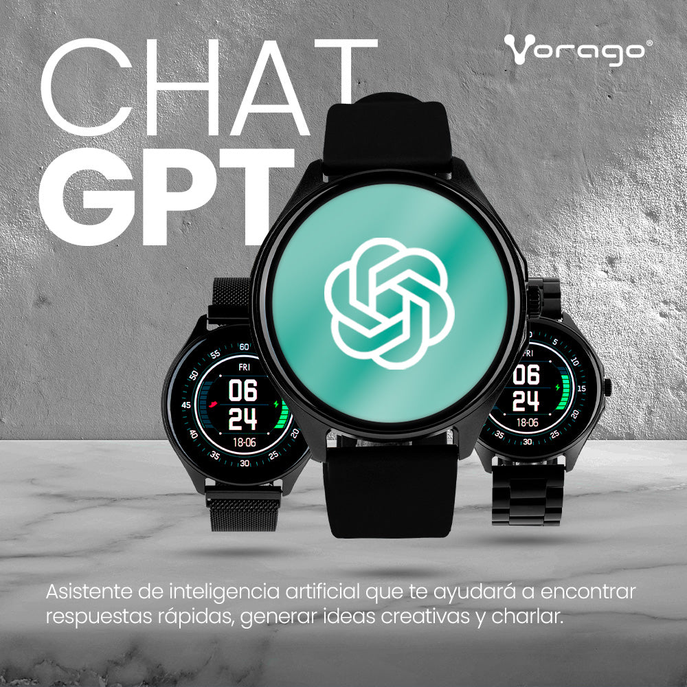 Smart Watch Vorago SW-505 Redondo IP67 Bluetooth Pantalla AMOLED 1.43"  Táctil Negro 2 Extensibles