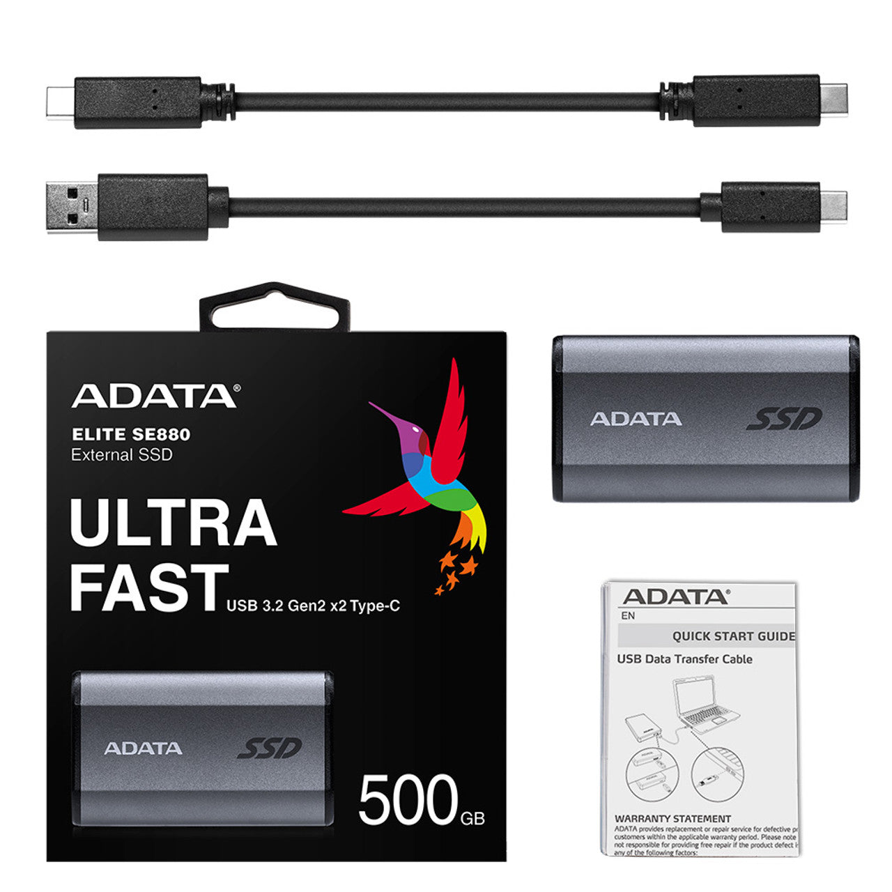 Unidad de Estado Solido SSD Adata Externo 500GB SE880 3.2 USB-C Gris