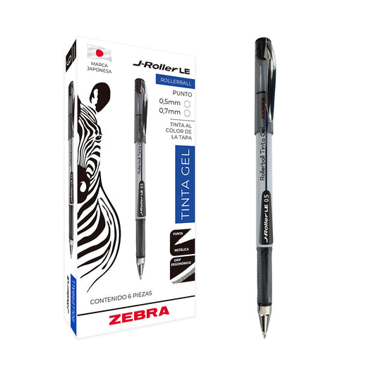 Bolígrafo Zebra J-Roller LE Punto Fino 0.5mm Tinta Gel Color Negro C/6 Pzas